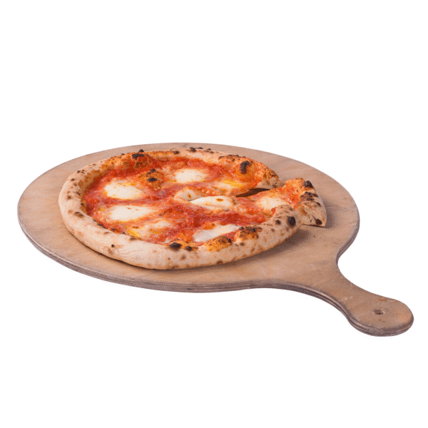 Houten pizzaplank rond met pizza